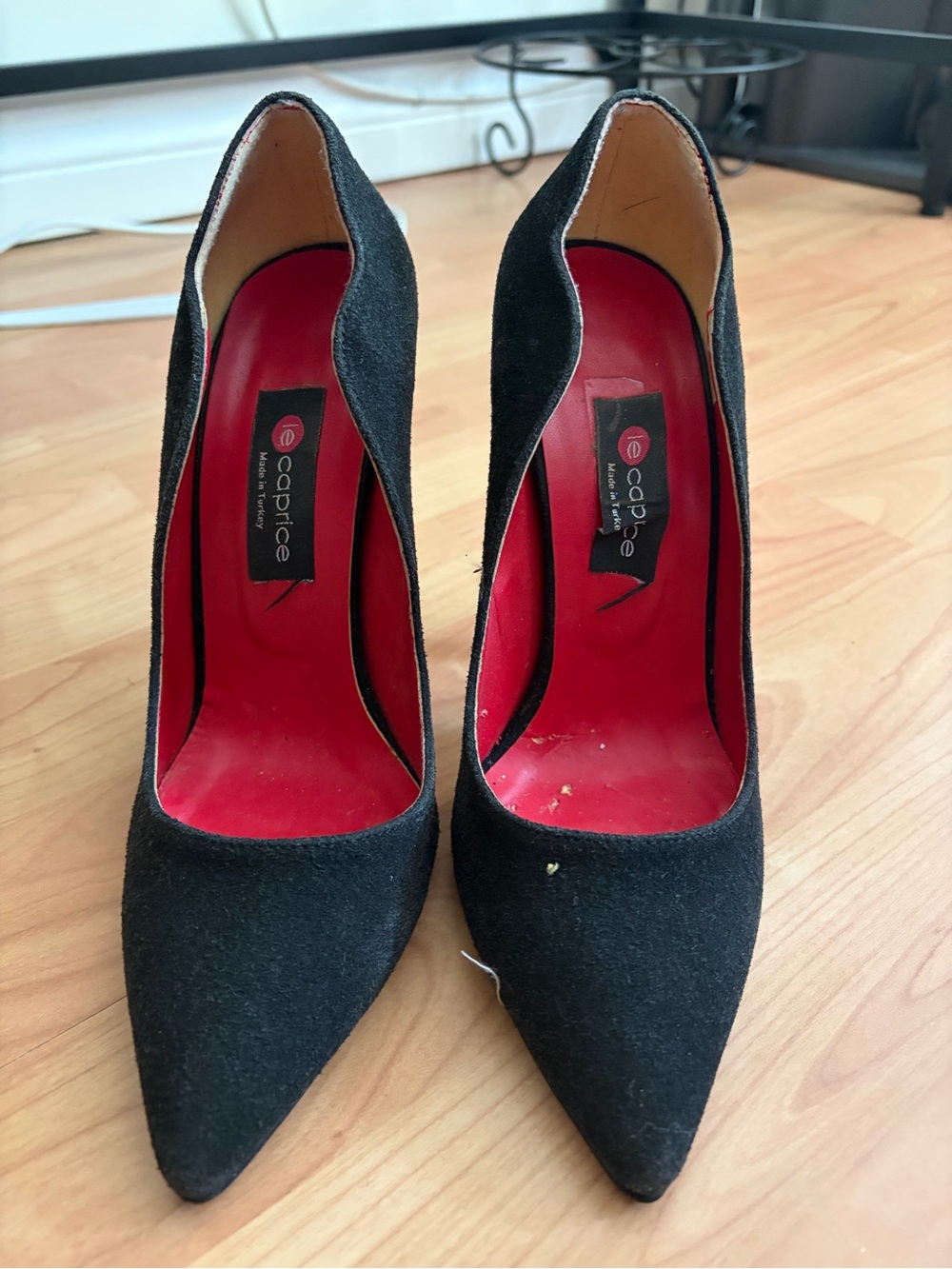 Black Suede Pointed-Toe High Heels - Black